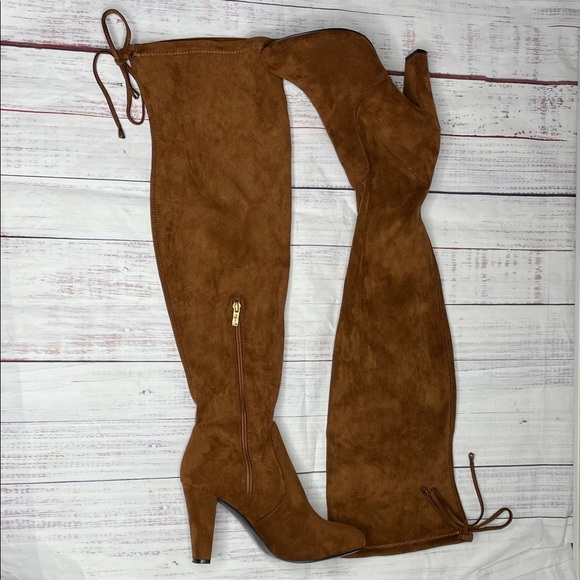 Vepose Tan Over-the-Knee Boots with Zipper - Picture 1 of 10